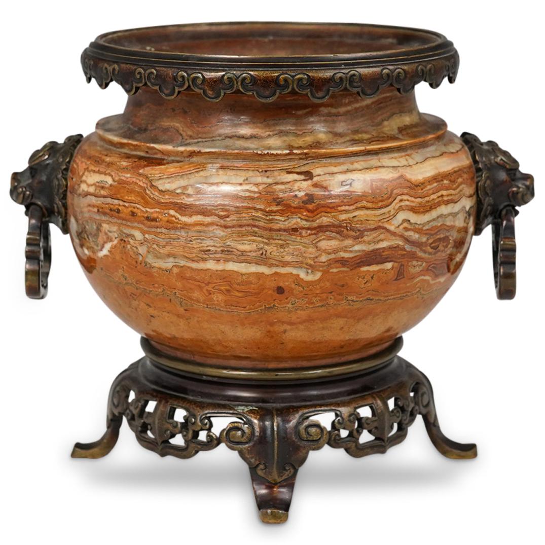 A Marble & bronze Planter w/ Lion Head Handles (1 of 7)
