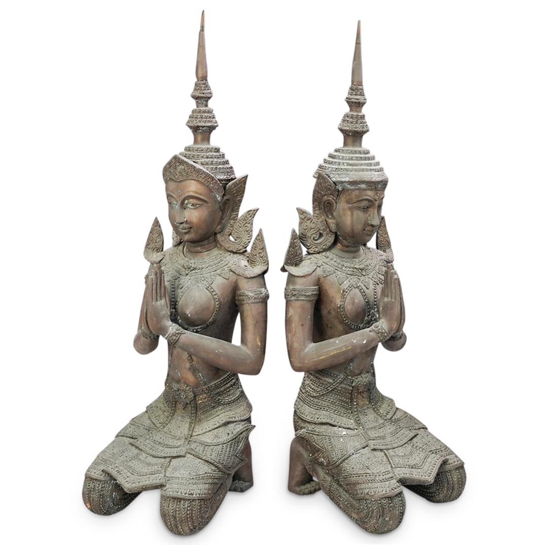 Pair Of Thai Bronze Mixed Metal Statues (1 of 12)