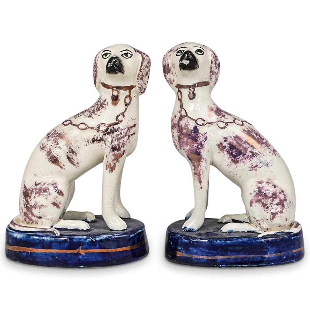 (2 Pc) Staffordshire Glazed Pottery Dog Figurines (1 of 5)