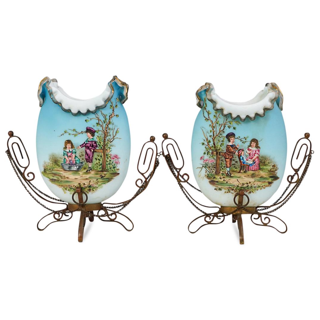 (2 Pc) Antique Victorian Cased Glass Vases (1 of 10)