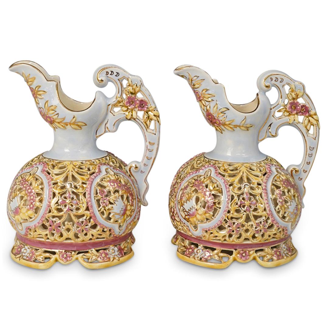 Pair of Antique Zsolnay Porcelain Pitchers (1 of 8)