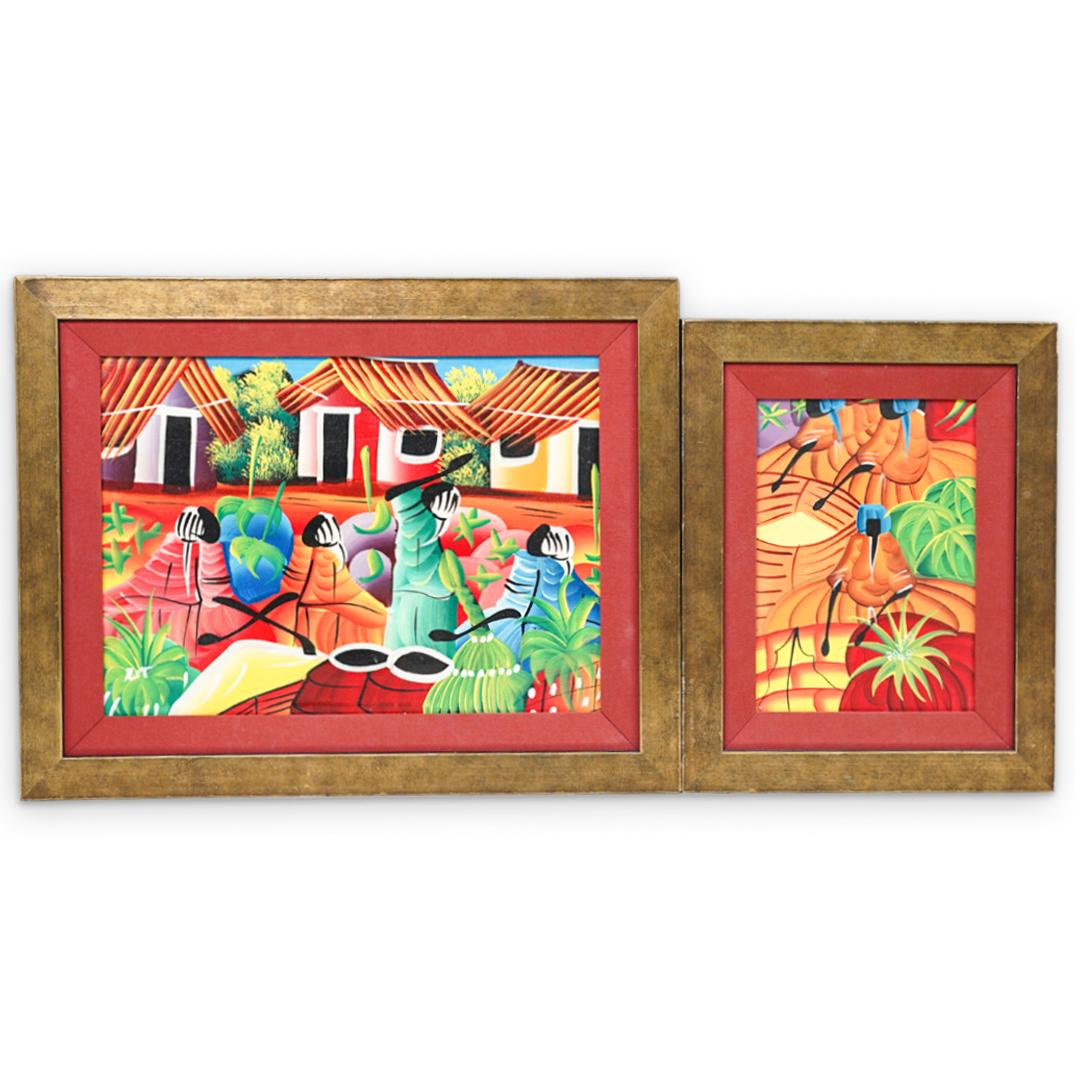 (2 Pc) Signed Haitian Acrylic Figurative Paintings (1 of 8)