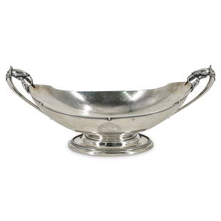 Tiffany & Co. Sterling John C. Moore Centerpiece Bowl: DESCRIPTION: Tiffany & Co. figural sterling silver centerpiece bowl designed by John C. Moore & Son. Features an ovoid form with double figural crawfish handles atop a beaded footed base. Engraved at