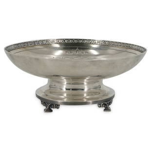 Tiffany & Co. Sterling Silver Footed Dish: DESCRIPTION: Tiffany & Co. sterling silver footed dish with floral decorated inner rim, and ornate etched details. Hallmarked: Tiffany & Co. 4506, M, 8726, Sterling Silver" CIRCA: 19th Cent. ORIGIN: