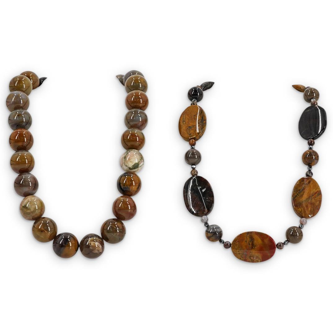 (2Pc) 14K Gold & Agate Necklaces (1 of 8)