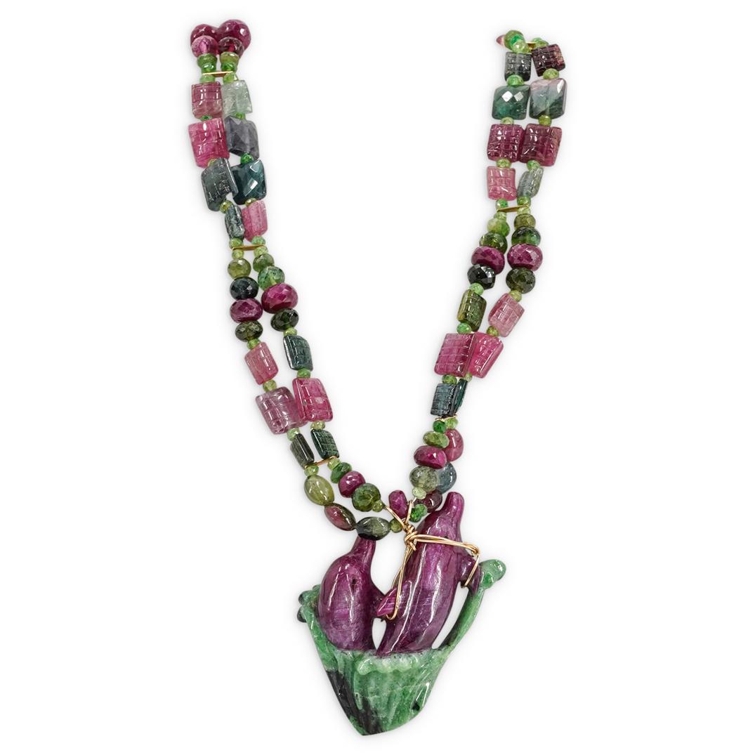 Paulette 14k, Ruby, Tourmaline Dolphin Pendant Necklace (1 of 7)