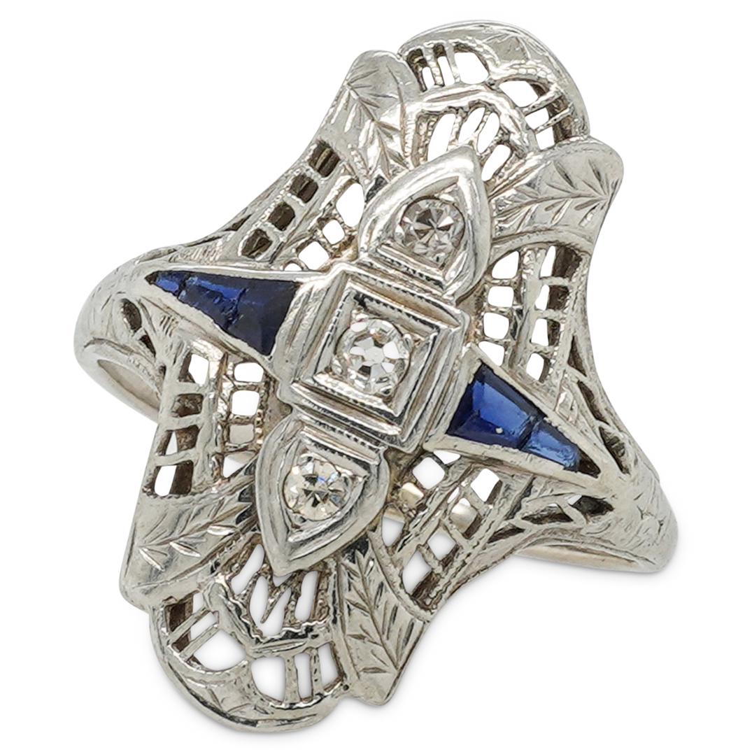 Art Deco 18k Gold, Diamond and Sapphire Ring (1 of 3)