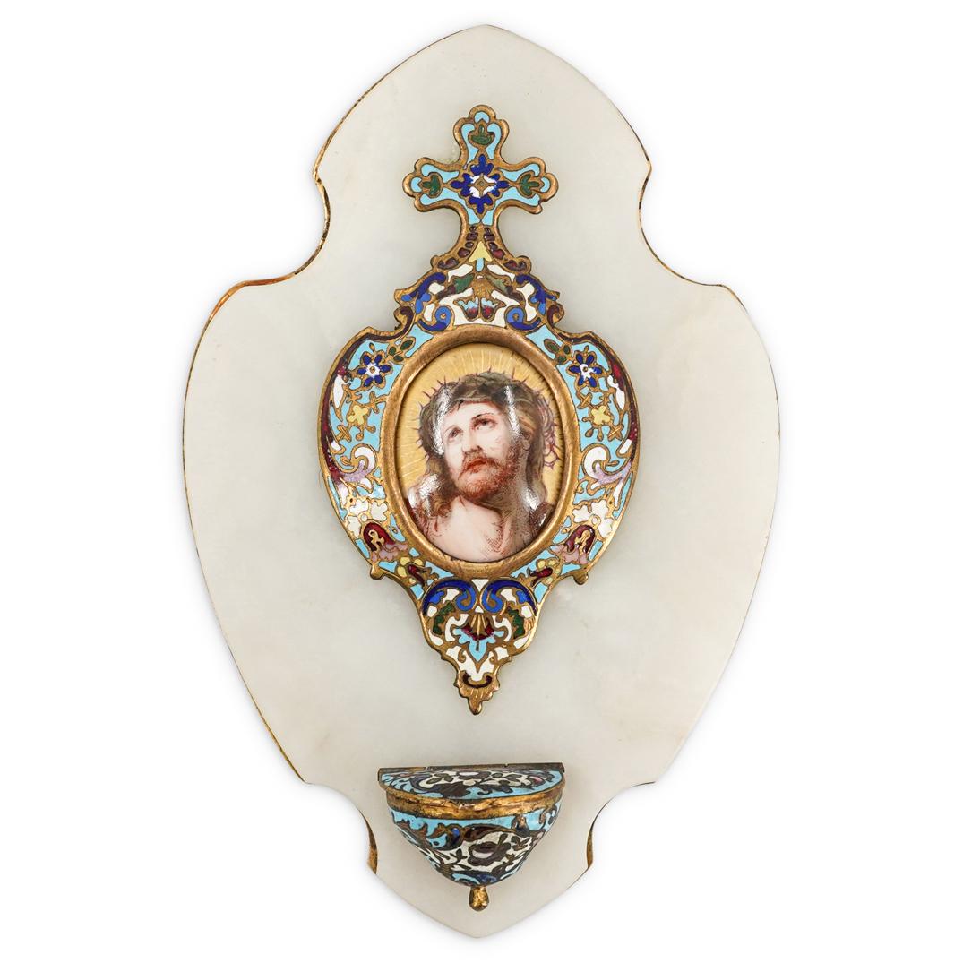 19th Cent. Holy Water Font With Thorn Crowned Christ (1 of 5)