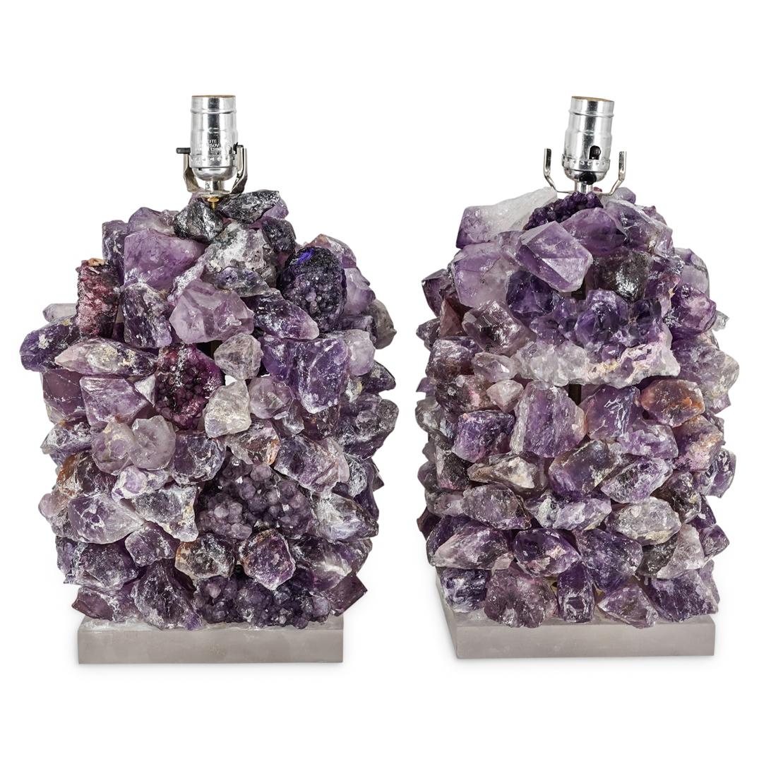 (2 Pc) Amethyst On Lucite Table Lamps (1 of 8)