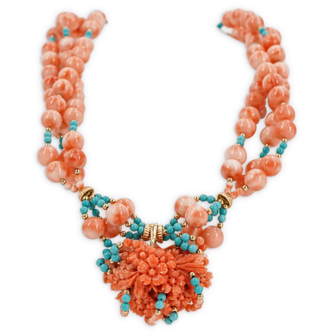 Paulette Beaded Coral and Turquoise Necklace (1 of 3)