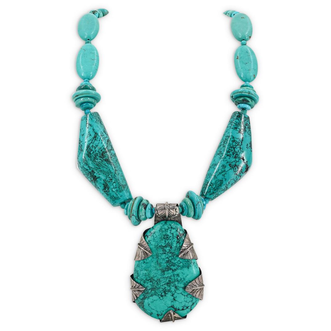 Navajo Style Turquoise and Sterling Silver Necklace (1 of 7)