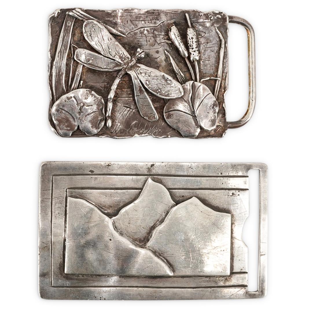 (2 Pc) Pair of Sterling Silver Belt Buckles (1 of 6)