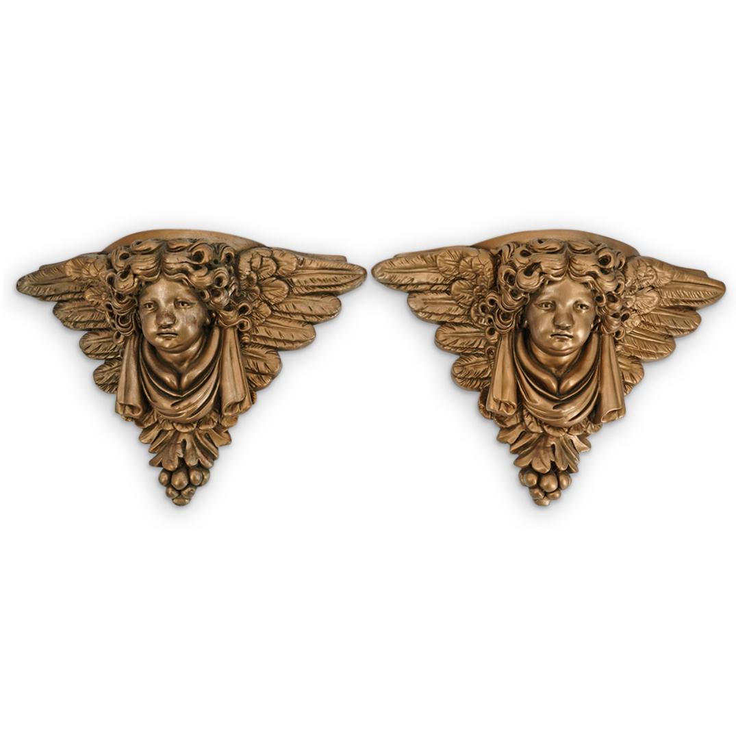 (2 pc) Gilded Cherub Wooden Brackets (1 of 6)