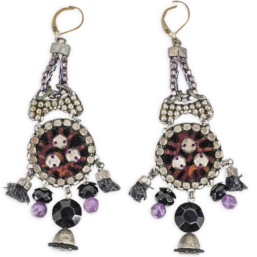 Ayala Bar Earrings: DESCRIPTION: Pair of Ayala Bar designer earrings with textile and crystal set designs. Marked: "Ayala Bar" CIRCA: 20th Cent. DIMENSIONS: L: 4" x W: 2" Have a similar item to sell? Contact: Info@Akibaa