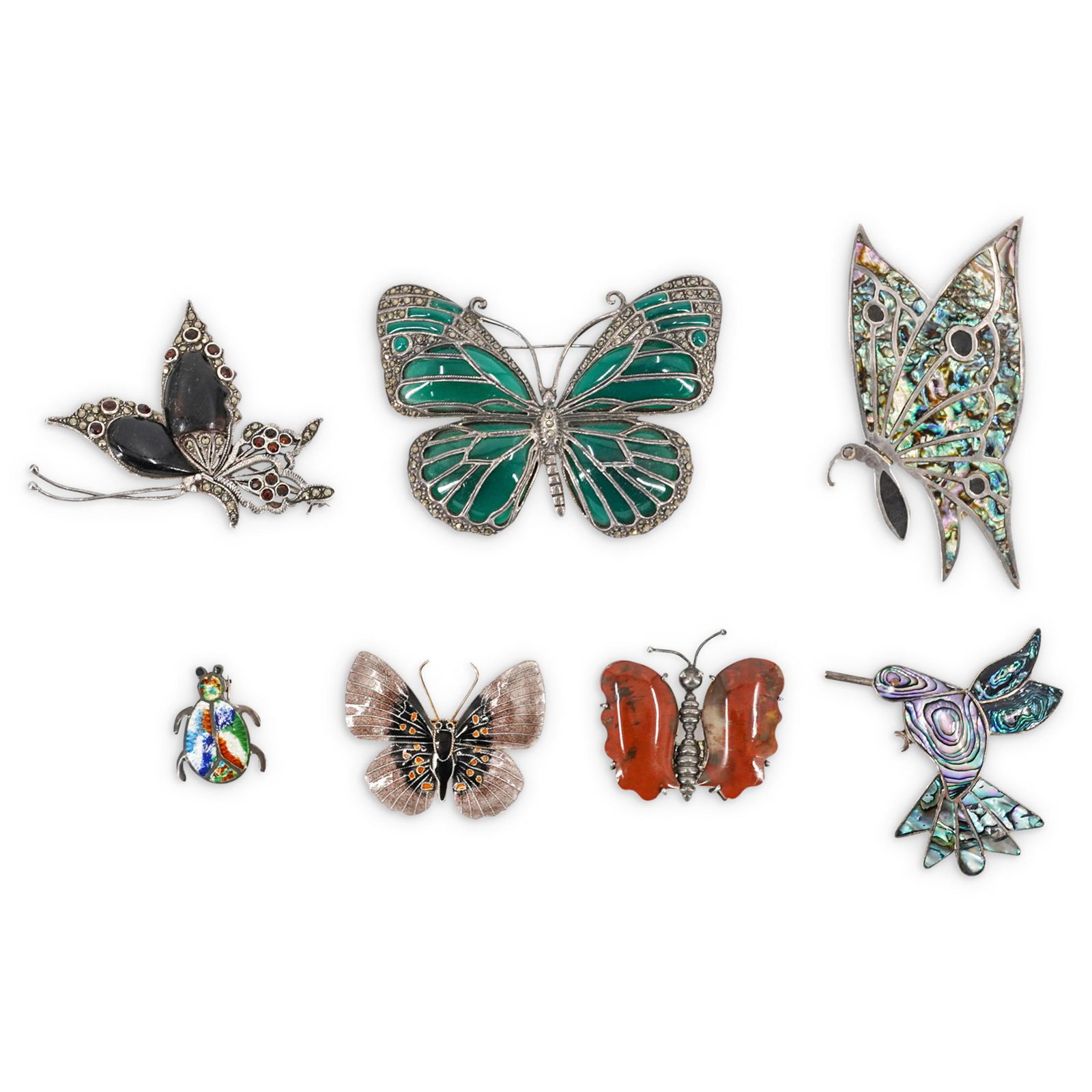 (7 Pc) Vintage Sterling, Inlaid and Enamel Pins (1 of 11)