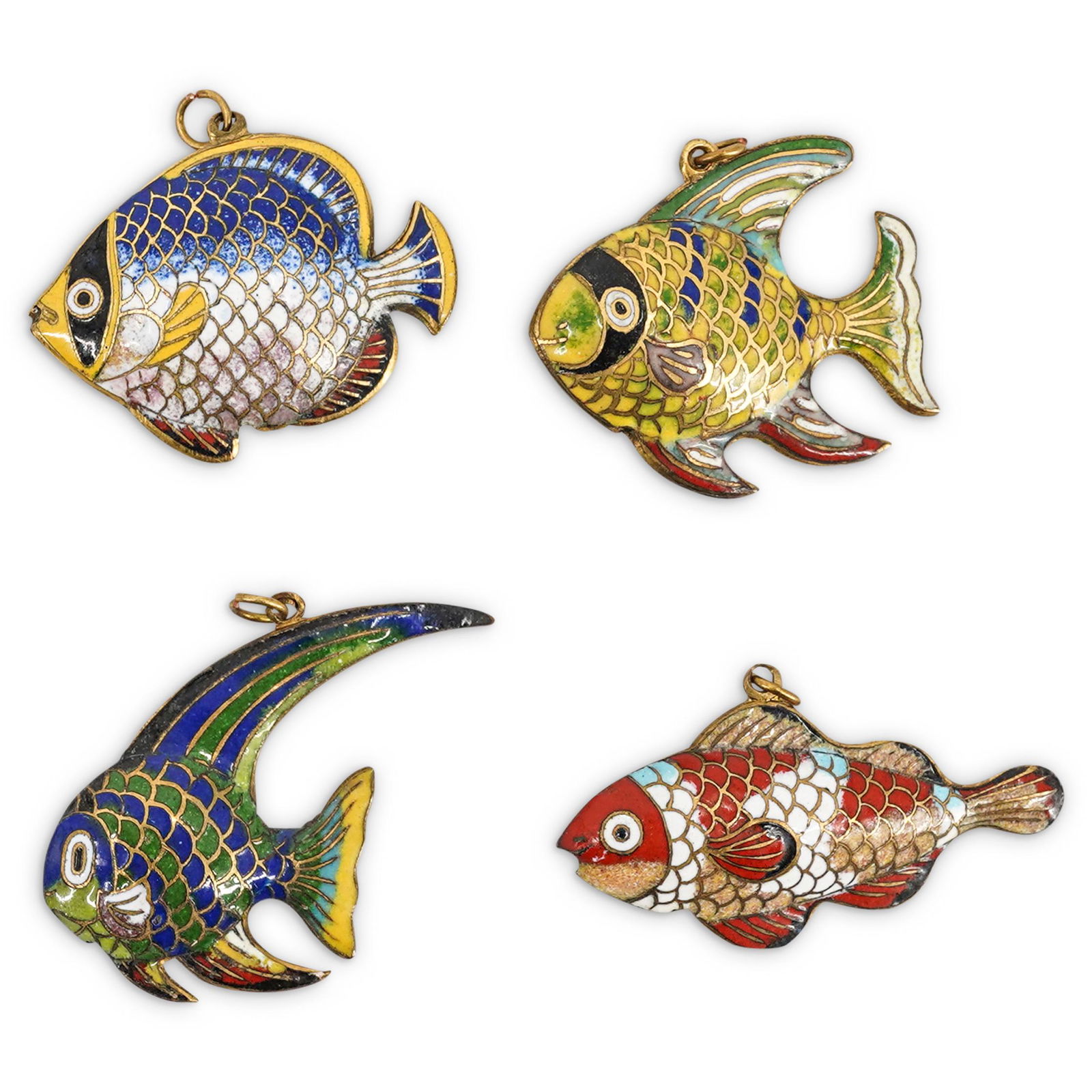 (4 Pc) Chinese Enamel Cloisonne Fish Pendants (1 of 4)