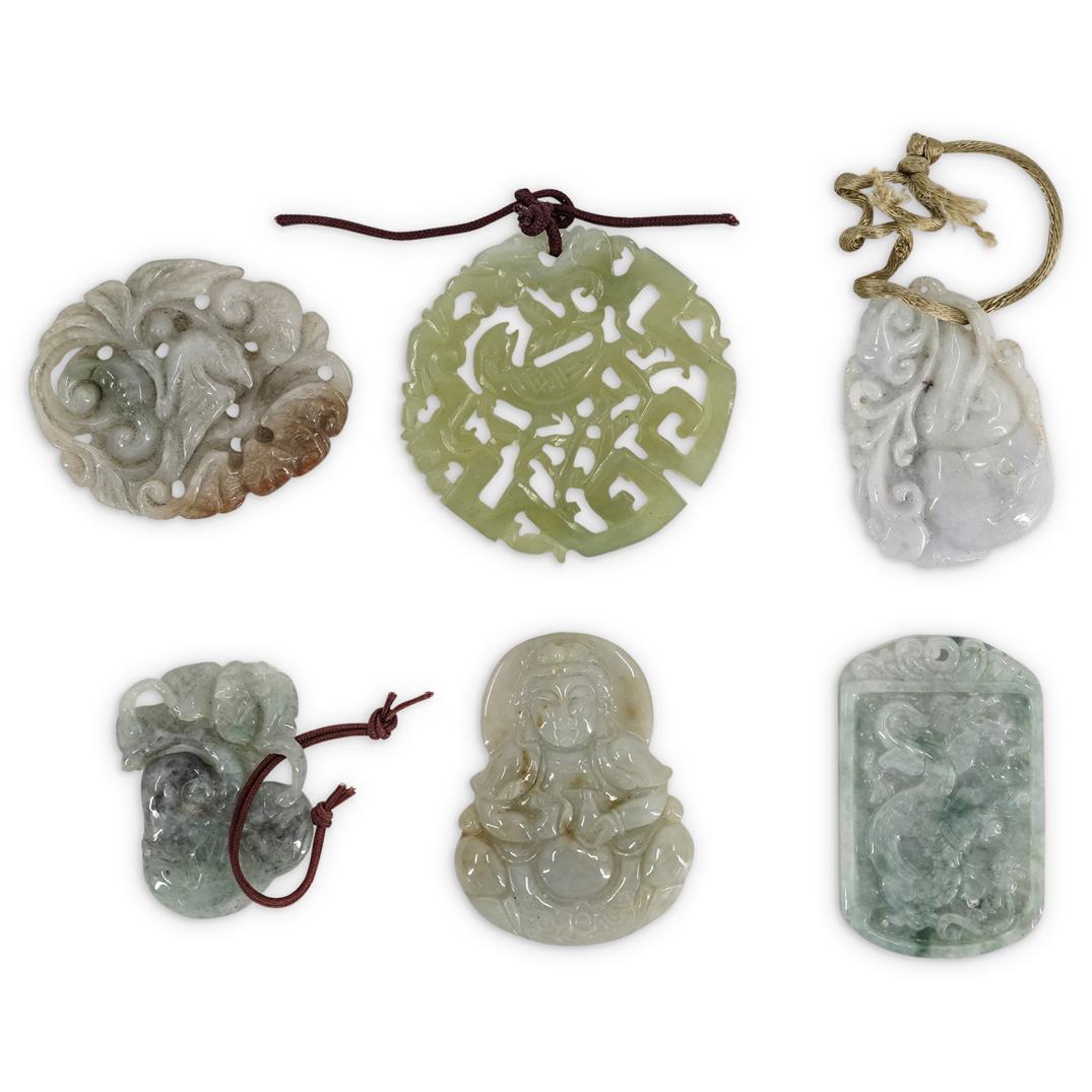 (6 Pc) Chinese Carved Jade and Jadeite Pendants (1 of 11)