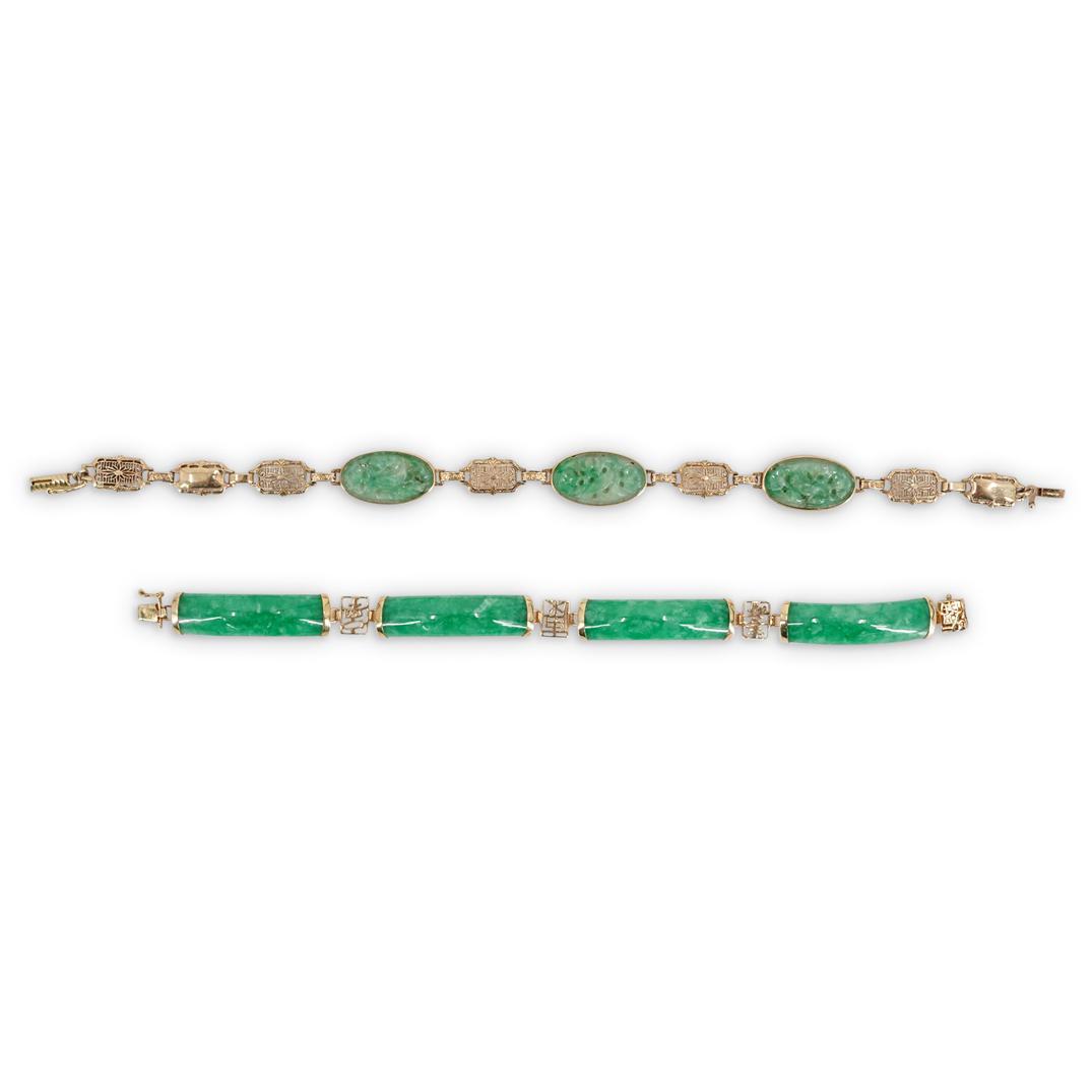 (2 Pc) Chinese 14k Gold and Jade Bracelets (1 of 6)