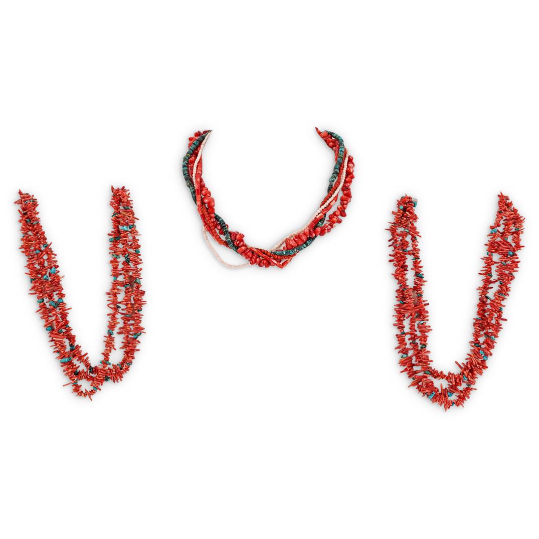 (3 Pc) Coral and Turquoise Beaded Necklaces (1 of 7)