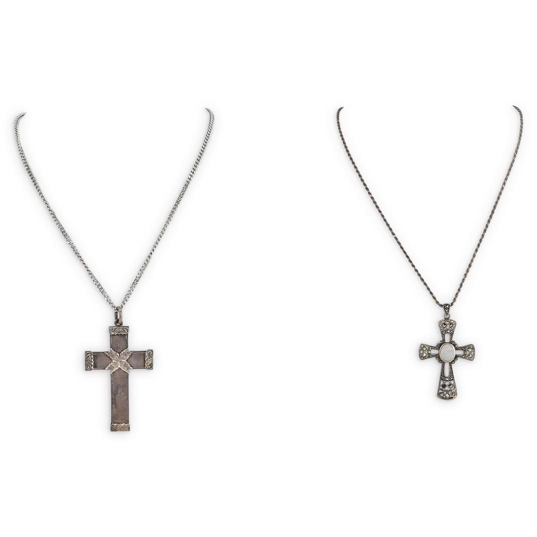 (2 Pc) Antique Sterling Cross Pendant Necklaces (1 of 7)