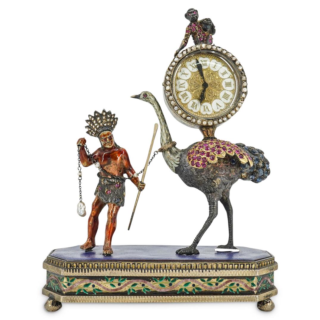 Antique Viennese Silver Enamel & Jeweled Desk Clock (1 of 7)