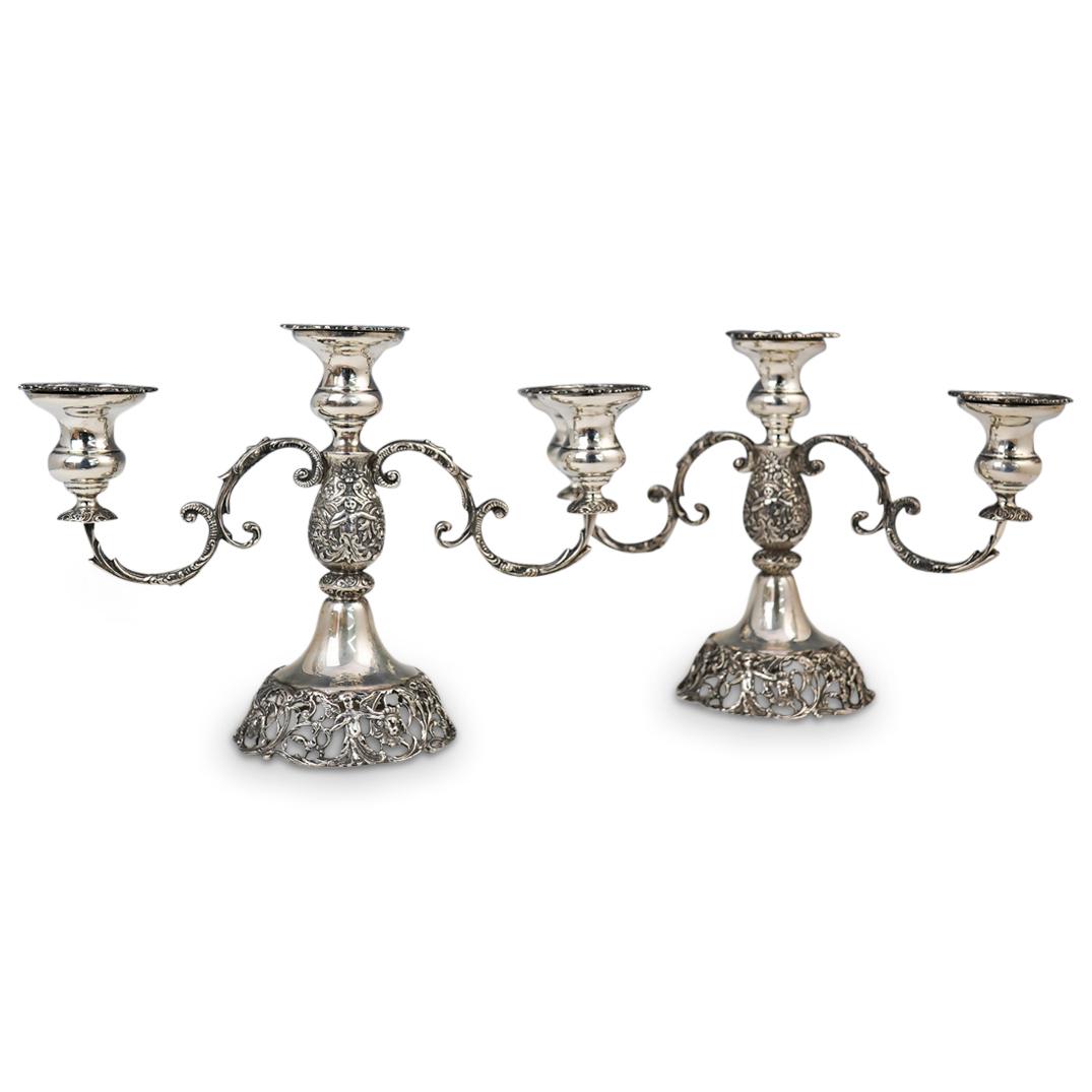 (2 Pc) Repousse Shiebler Sterling Silver Candelabra (1 of 9)