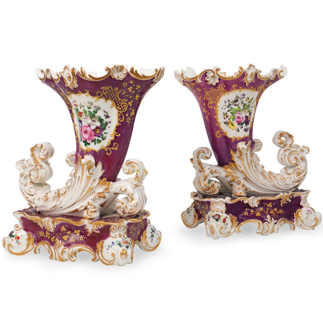 Pair Of Jacob Petit Porcelain Cornucopia Vases (1 of 7)