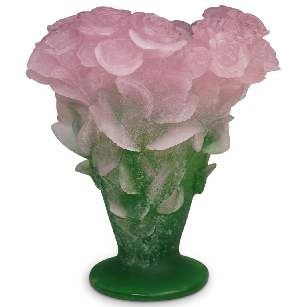 Large Daum Pate De Verre Crystal "Rose" Vase (1 of 8)