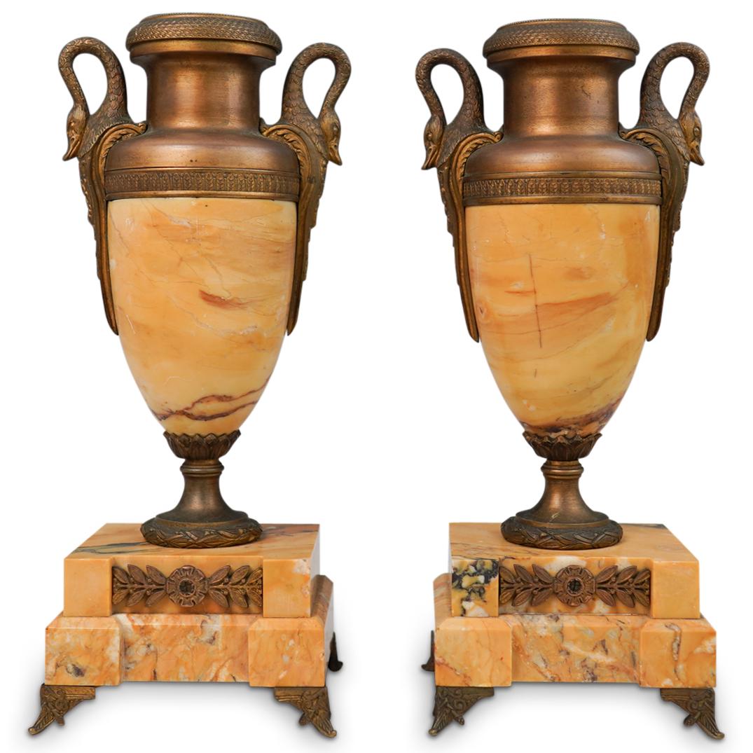 Antique French Sienna Marble & Bronze Urns (1 of 7)