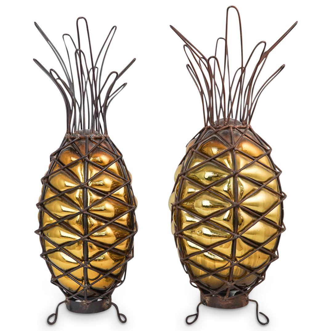 Antique Pair of Iron & Blown Glass Pineapples (1 of 8)