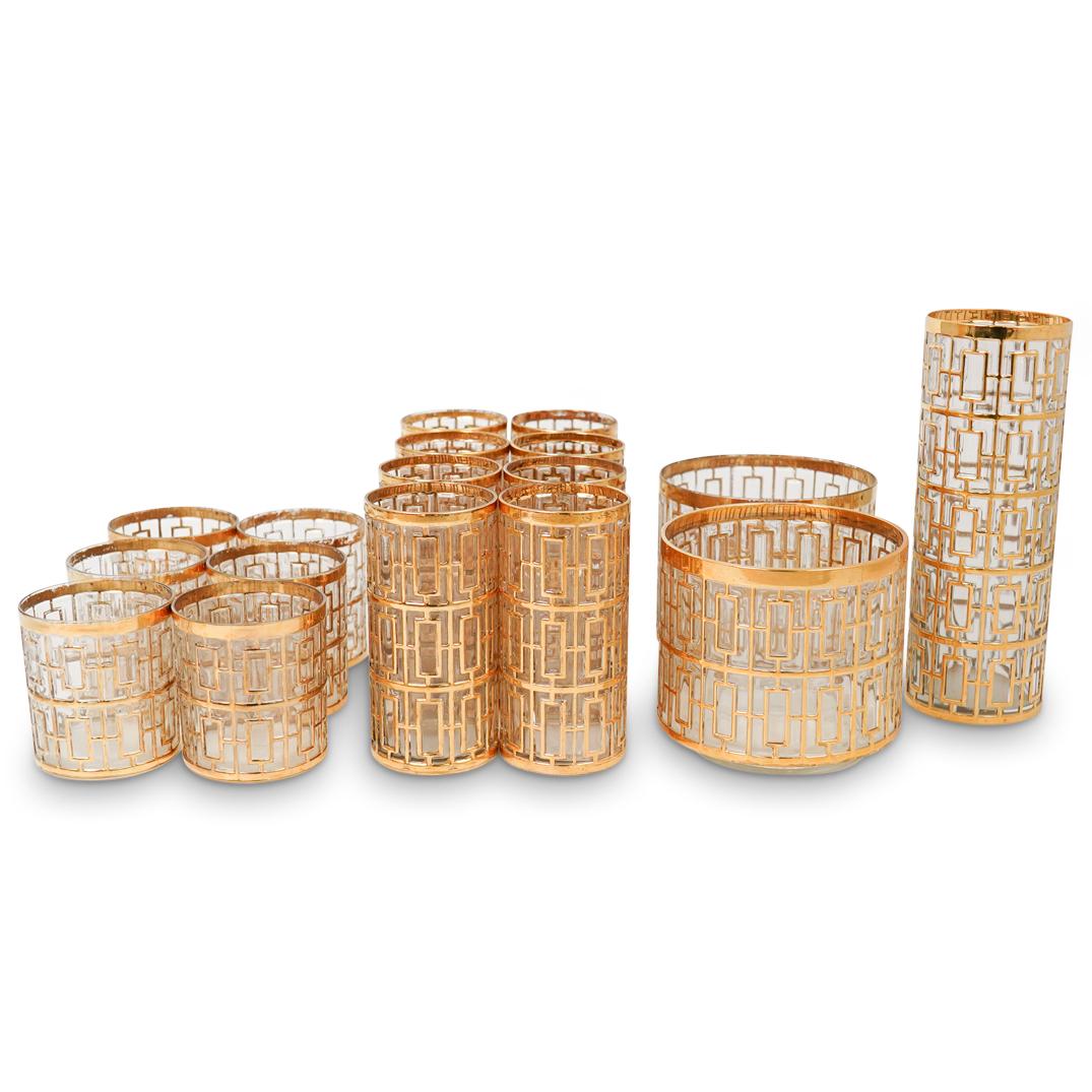 (17 Pc) Mid-Century Parcel Gilt Glass Set (1 of 5)