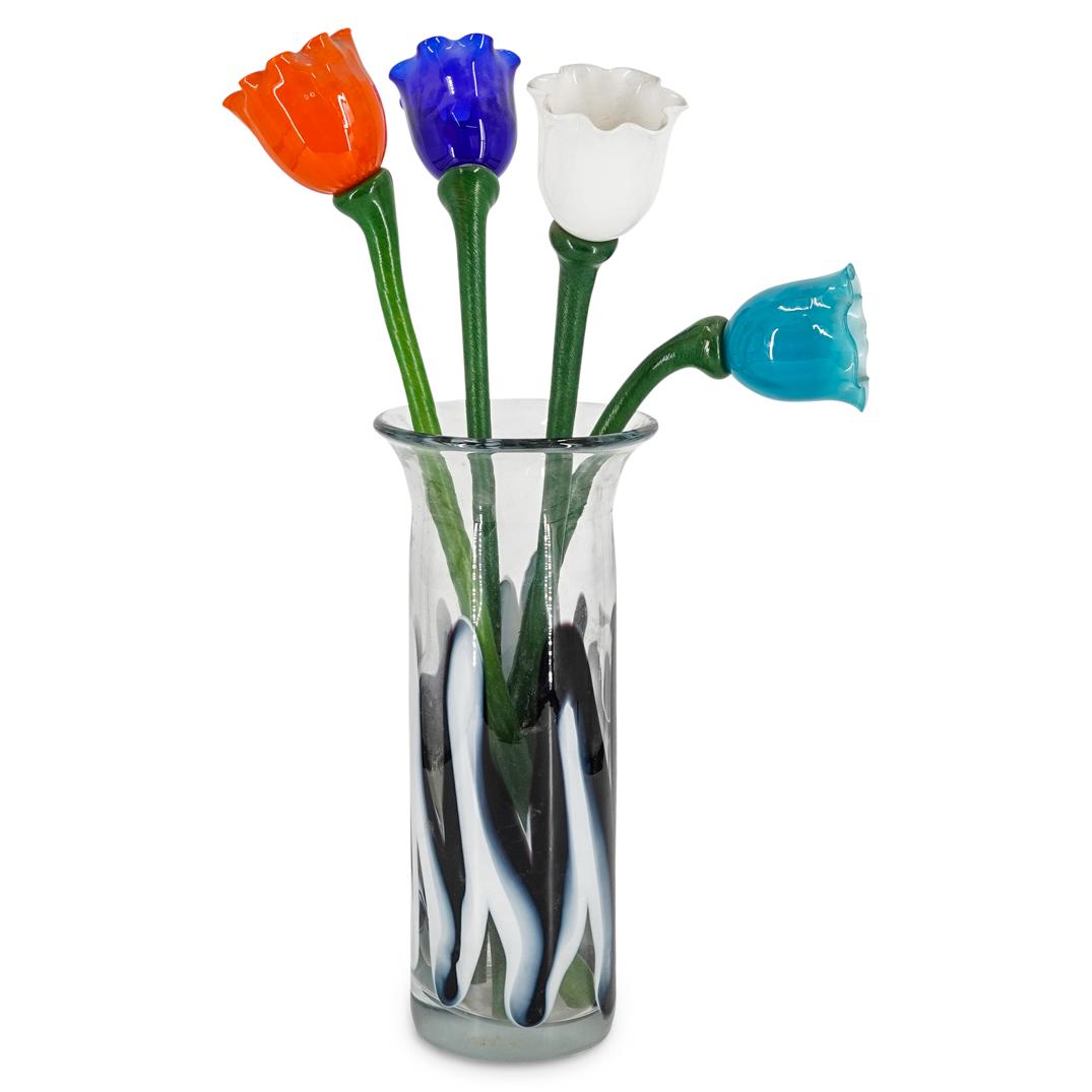 (4Pc) S. Bloom Art Glass Tulips & Vase (1 of 15)