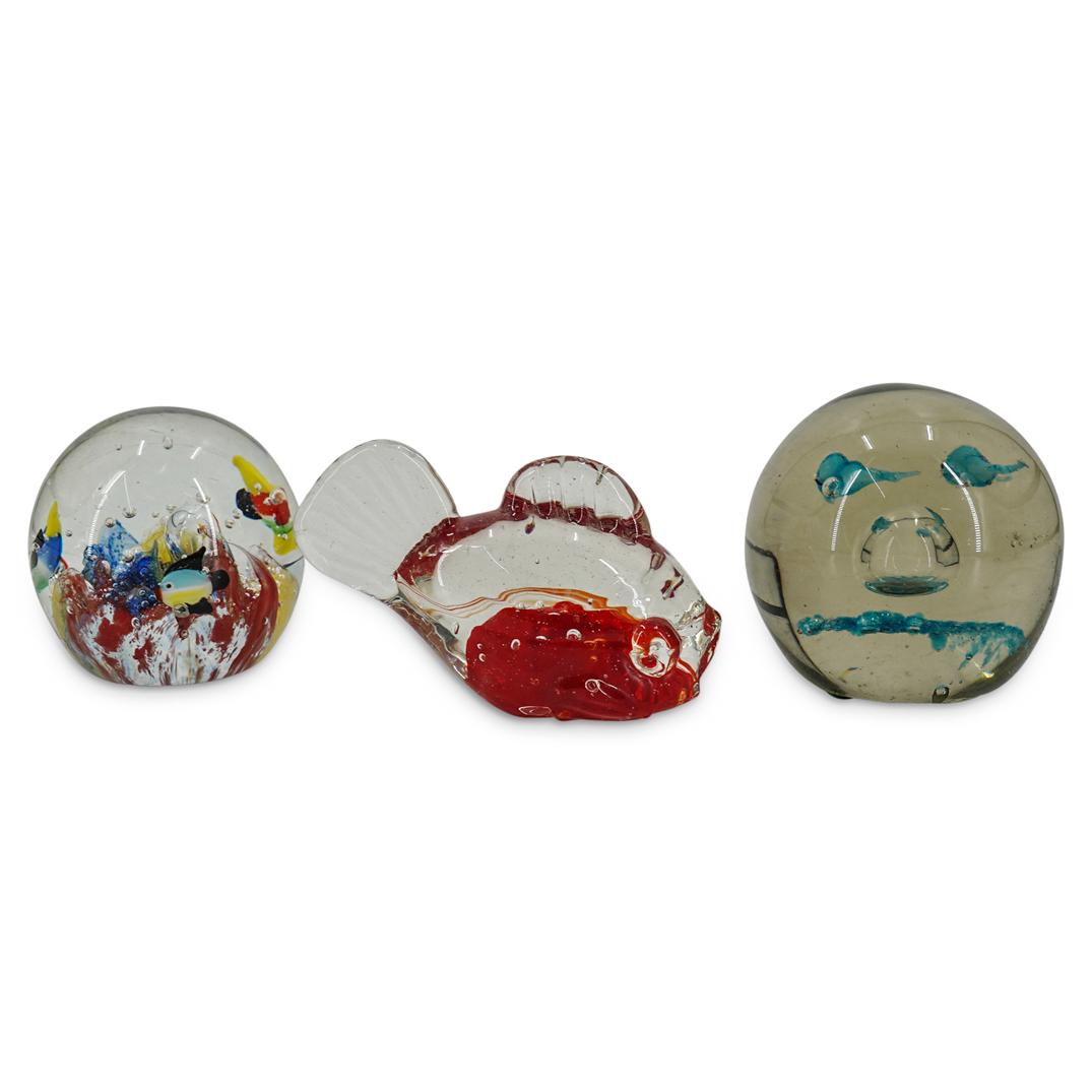 (3Pc) Art Glass Marine Life Paperweights (1 of 4)