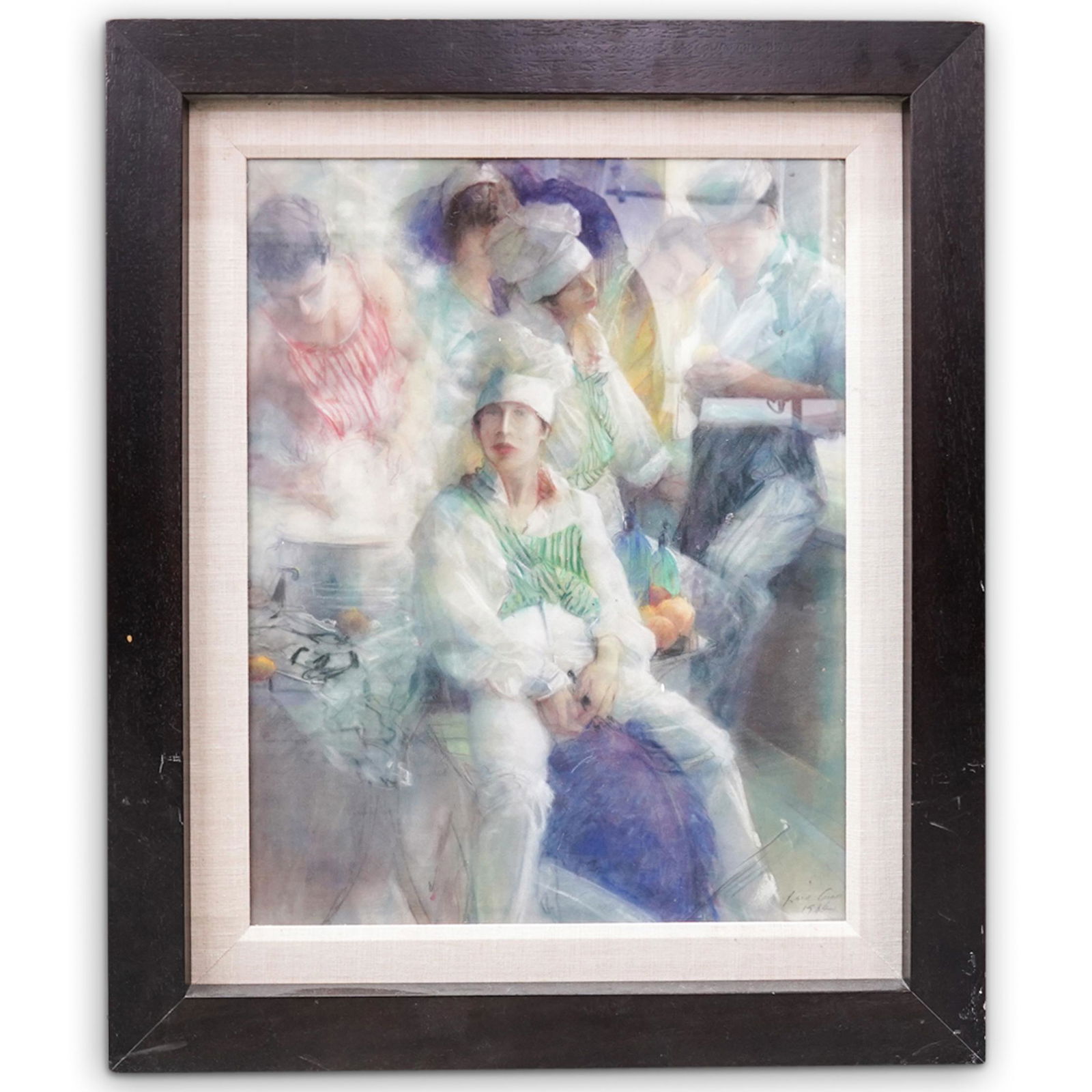 Signed French Pastel Kitchen Interior Scene (1 of 3)