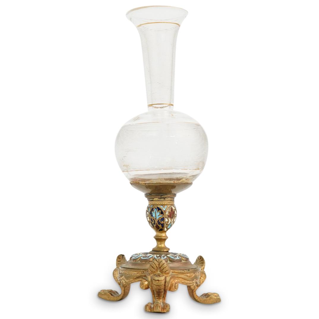 Footed Bronze Champleve Bud Vase (1 of 4)