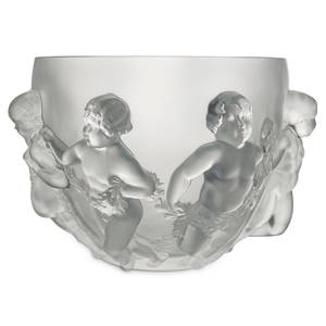 Large Lalique Crystal Luxembourg Cherub Vase