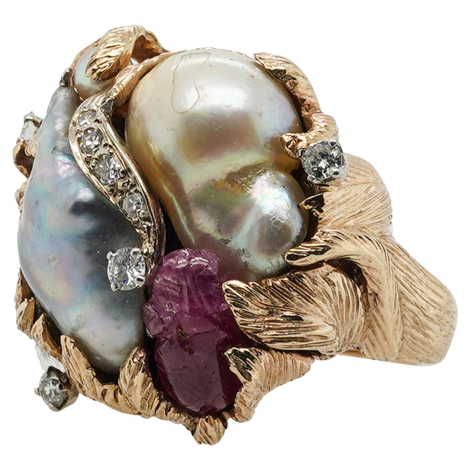 14k Gold Abalone, Peal and Diamond Ring (1 of 4)
