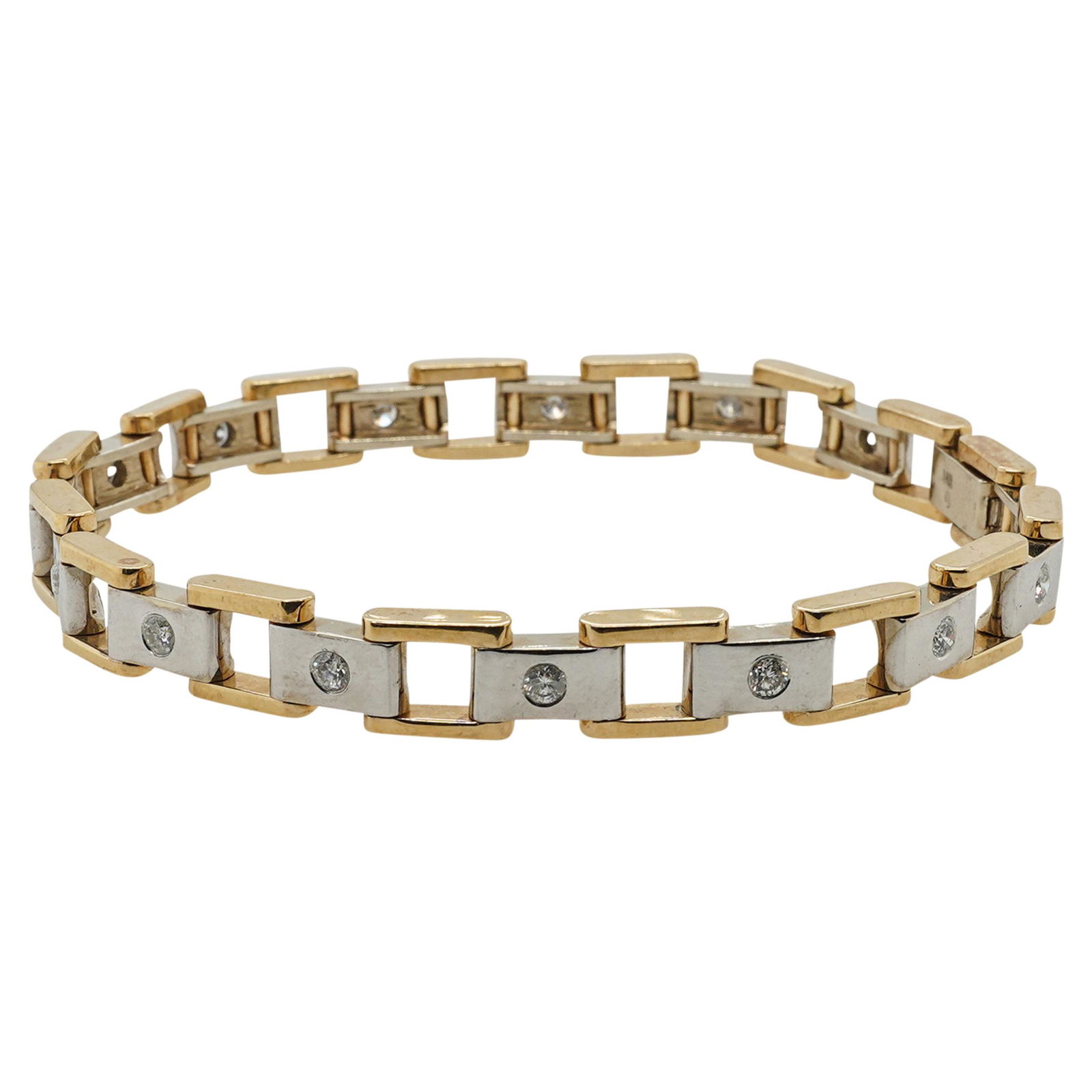 14k Two Tone Gold and Diamond Link Bracelet (1 of 4)