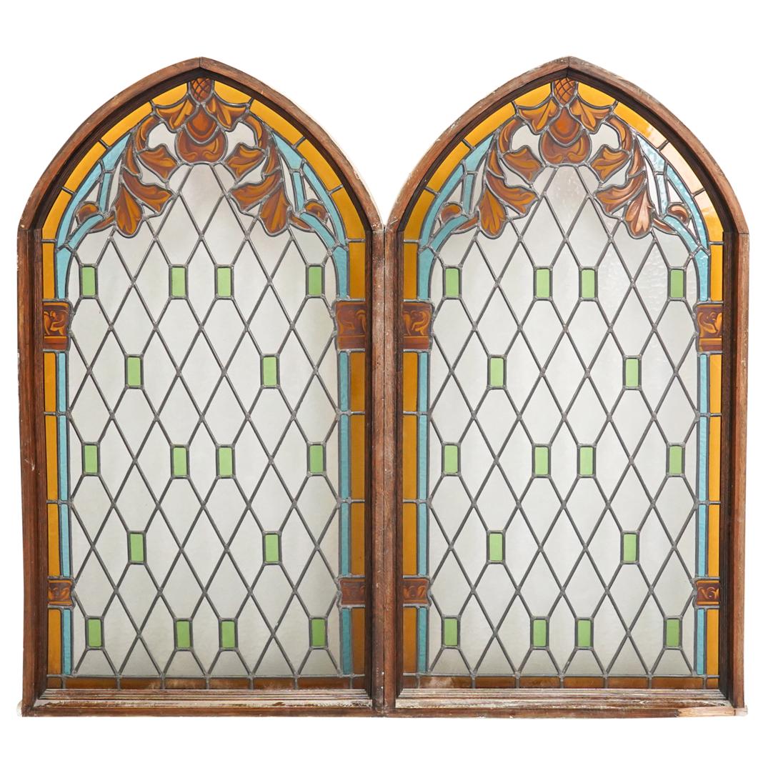 (2pc) Antique Stained Glass Church Windows