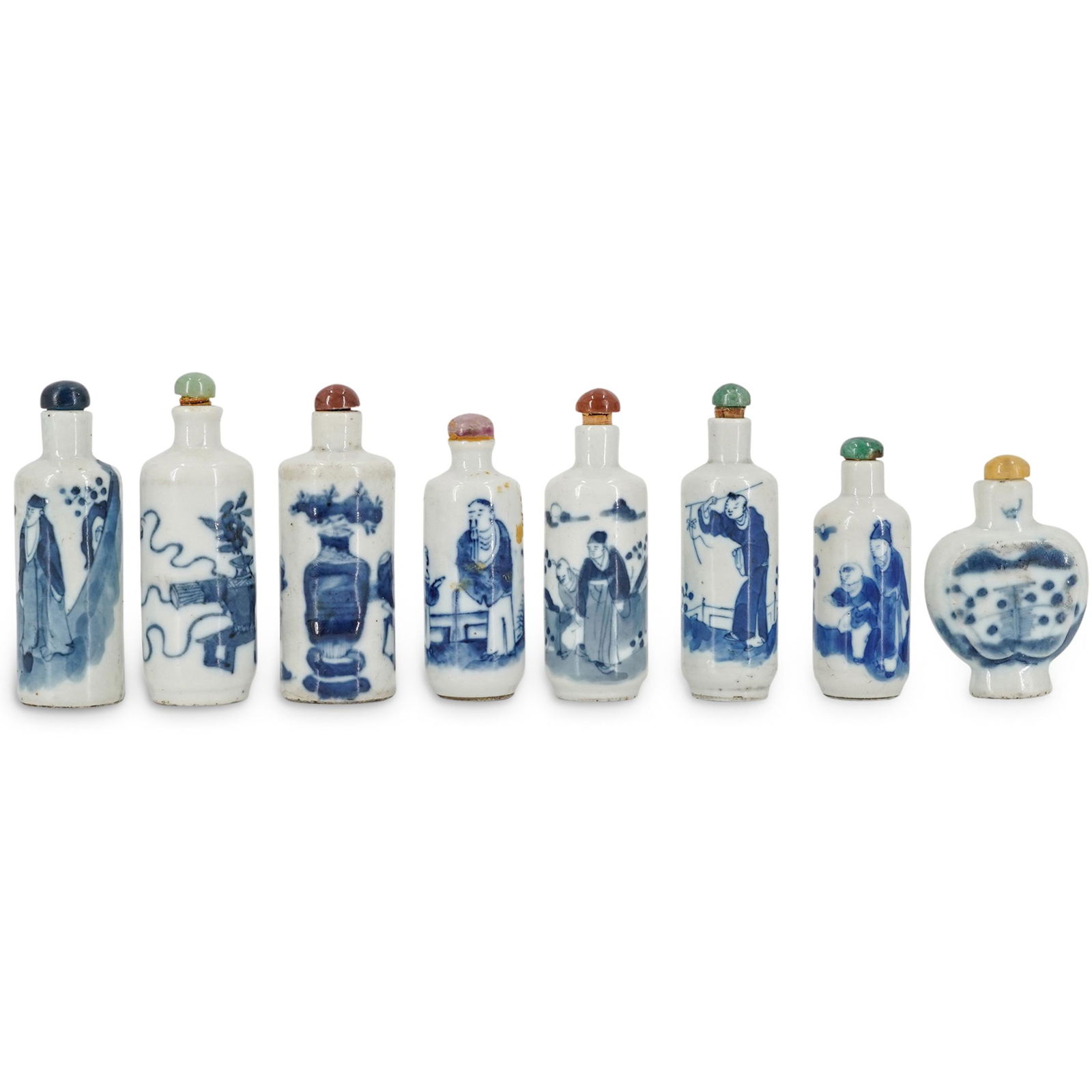 (8 Pc) Chinese Blue & White Porcelain Snuff Bottles Set (1 of 9)