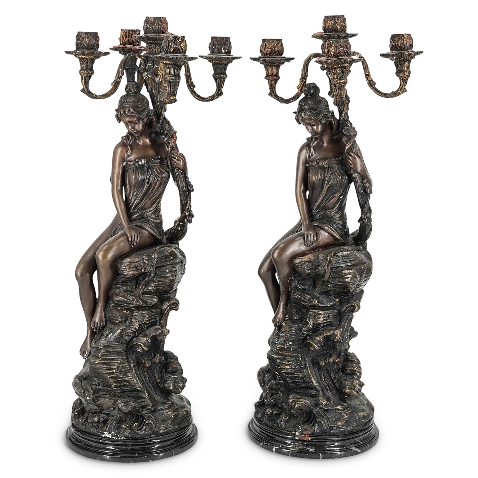 (2 Pc) Bronze Figural Candelabras (1 of 9)