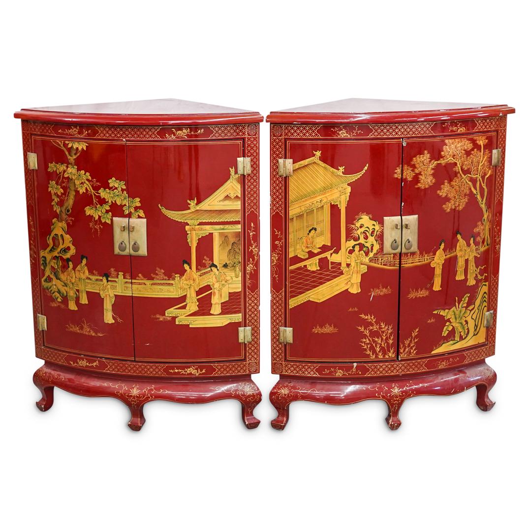 Chinese Red Lacquered Corner Cabinets (1 of 15)