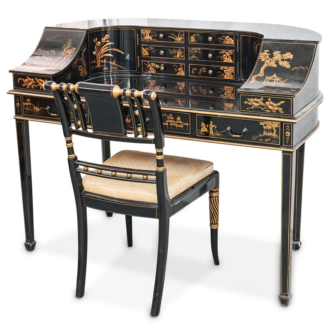 Oriental Black Lacquered Vanity Desk & Chair (1 of 20)