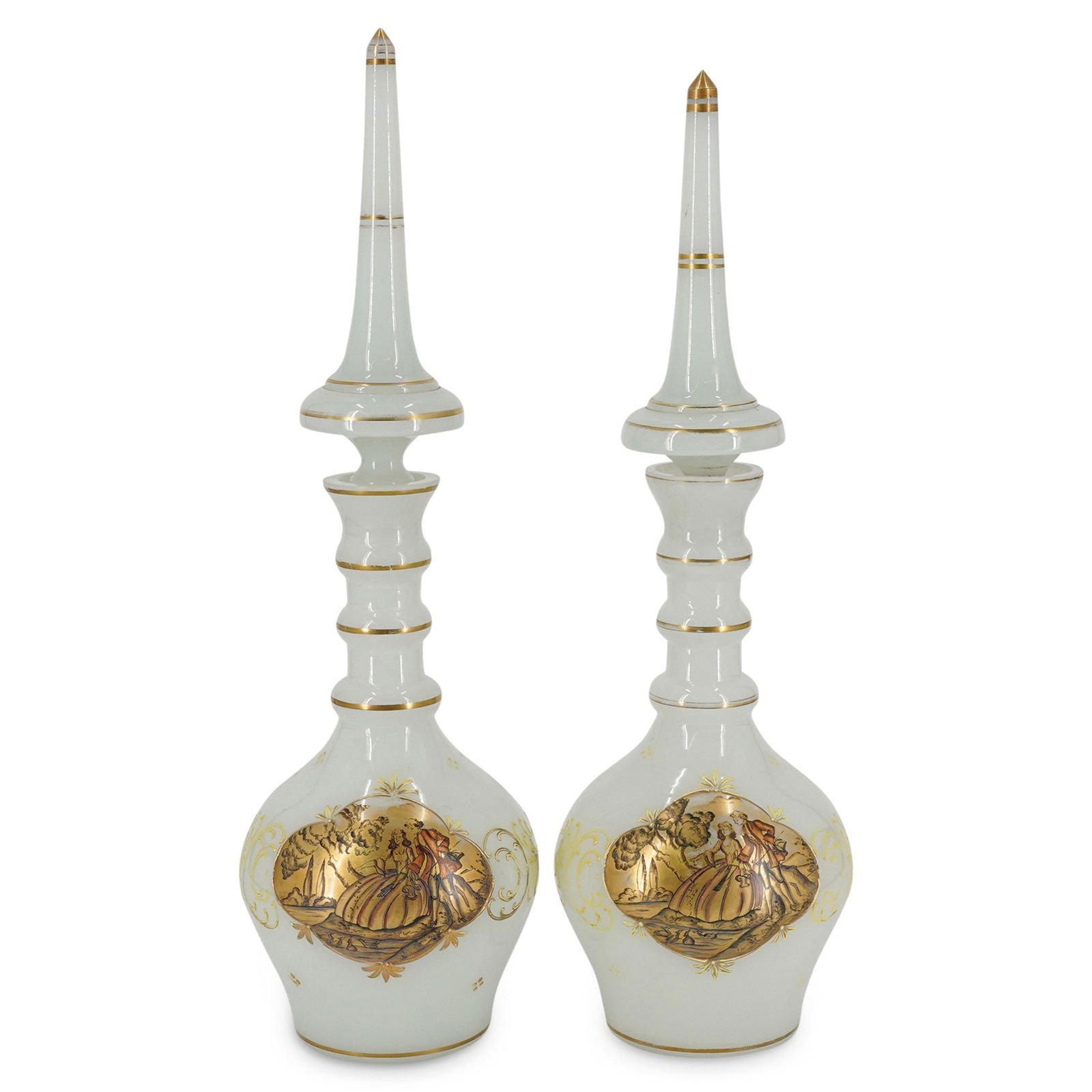 (2 Pc) Large White Opaline Empoli Glass Decanters (1 of 6)
