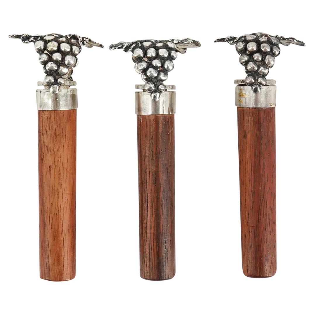 (3 Pc) Sterling Silver & Wood Bottle Opener w/ Stopper (1 of 3)