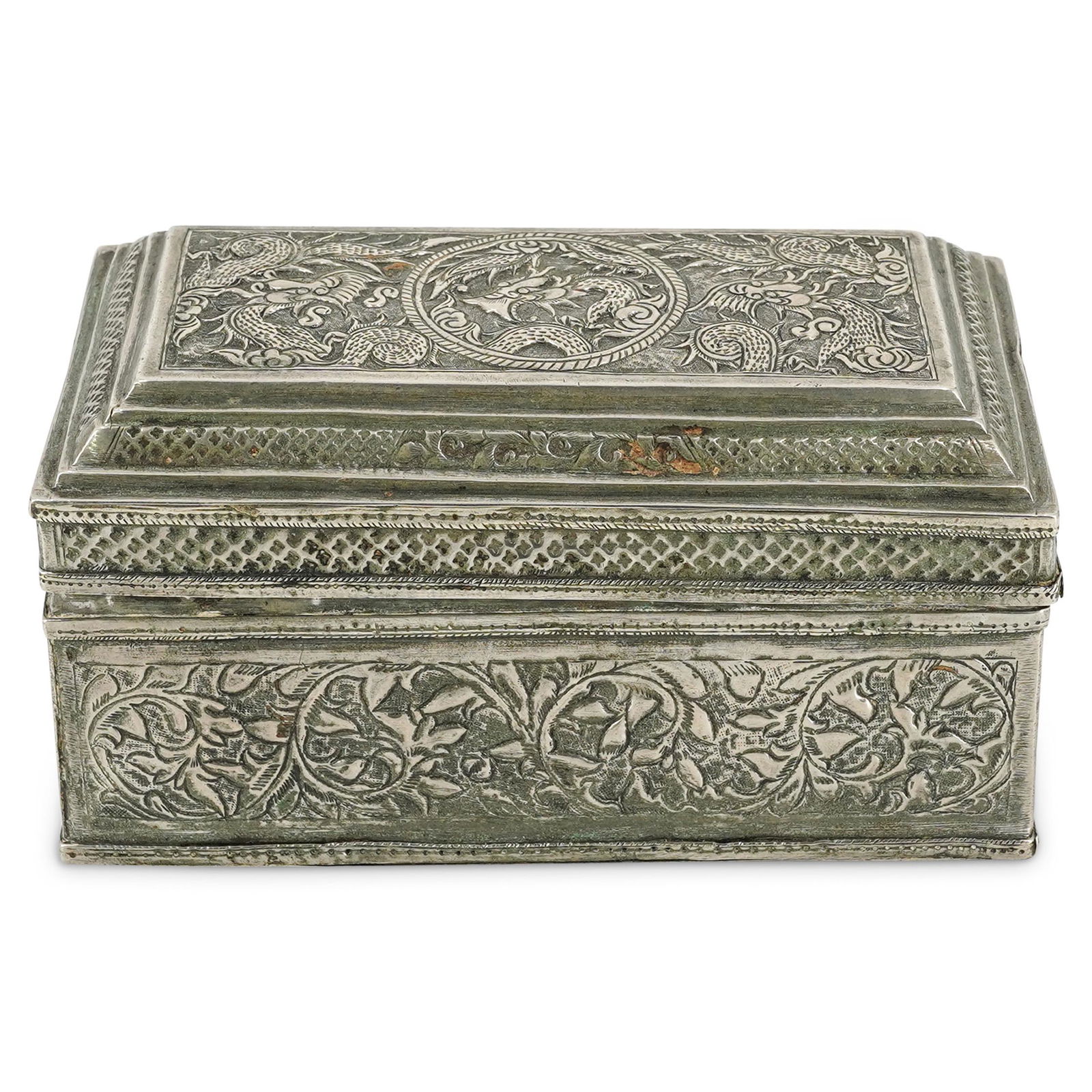 Antique Silver Repousse Rectangular Lidded Box (1 of 6)