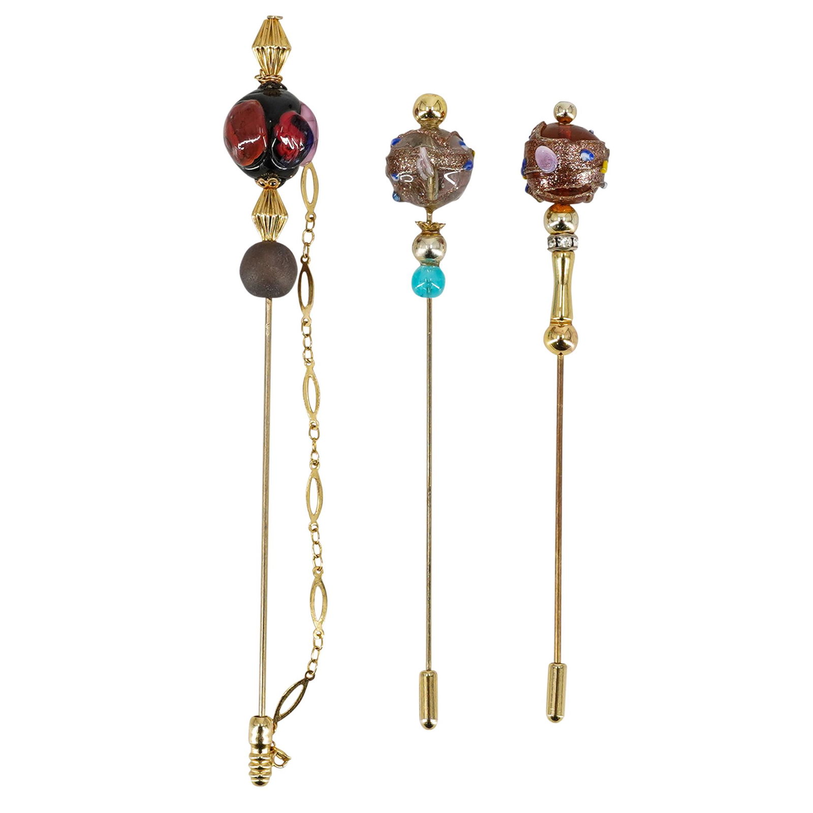 (3 Pc) Gold Plated & Murano Glass Shawl Pin Set (1 of 7)