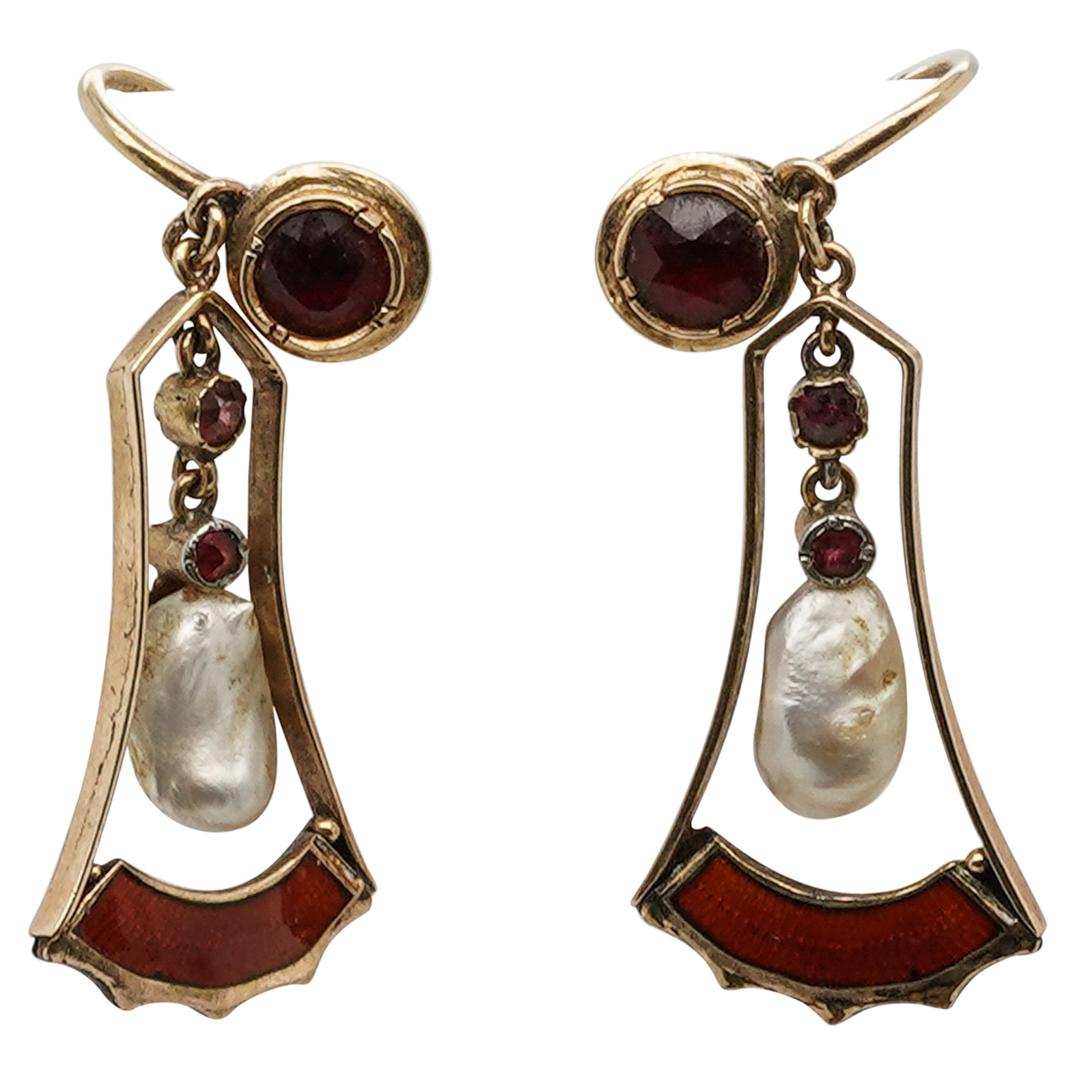 Antique 14k Gold, Pearl and Enamel Earrings (1 of 1)