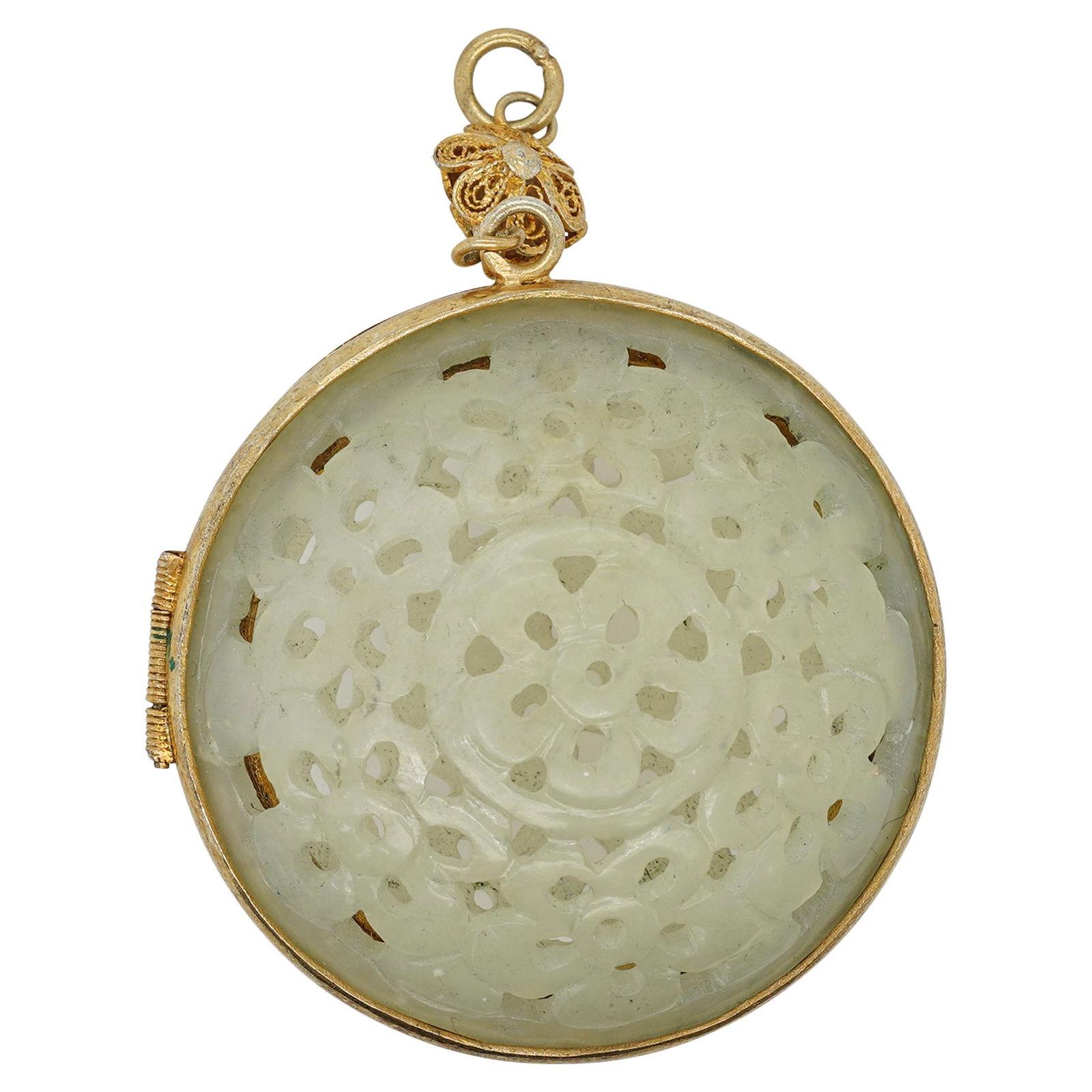 Vintage Chinese Pierced Jade Locket Pendant (1 of 4)