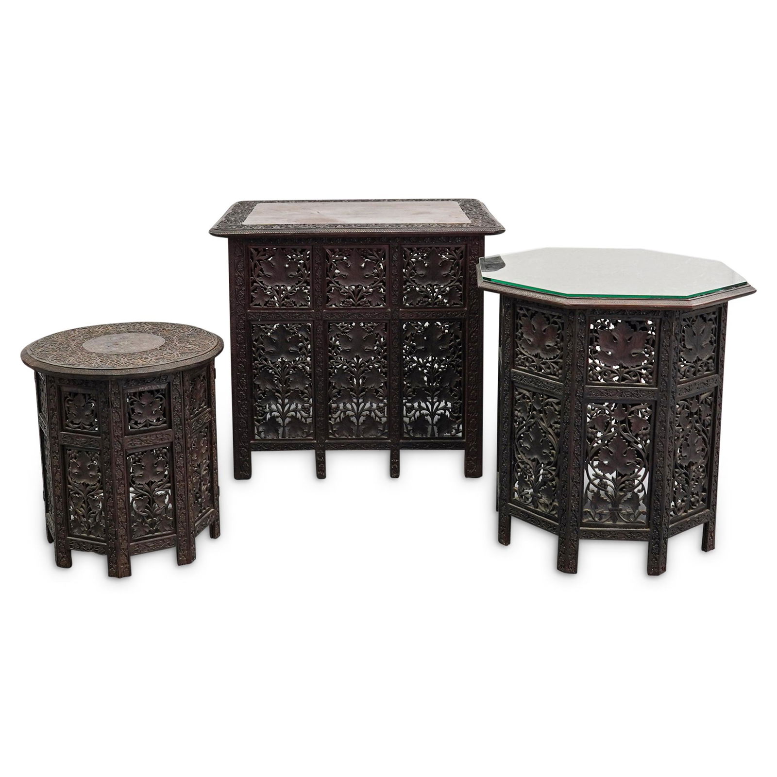 (3 Pc) Indian Lighted Hand-Carved Wooden Table Set (1 of 18)